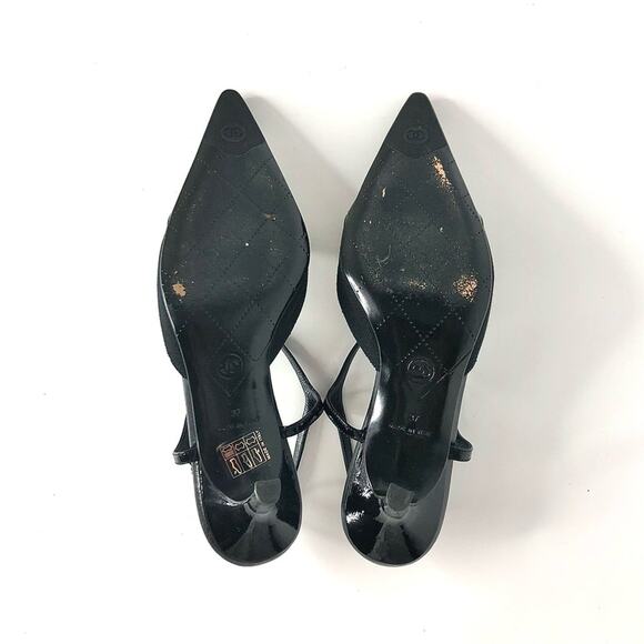 Vintage Chanel CC Logo Patent Cap Toe Pointed Toe Black Pumps 37 - Picture 7 of 9